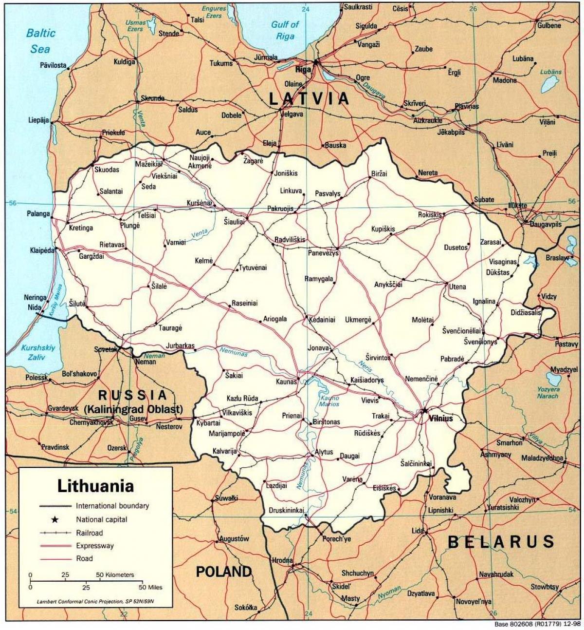 kort, der viser, Litauen