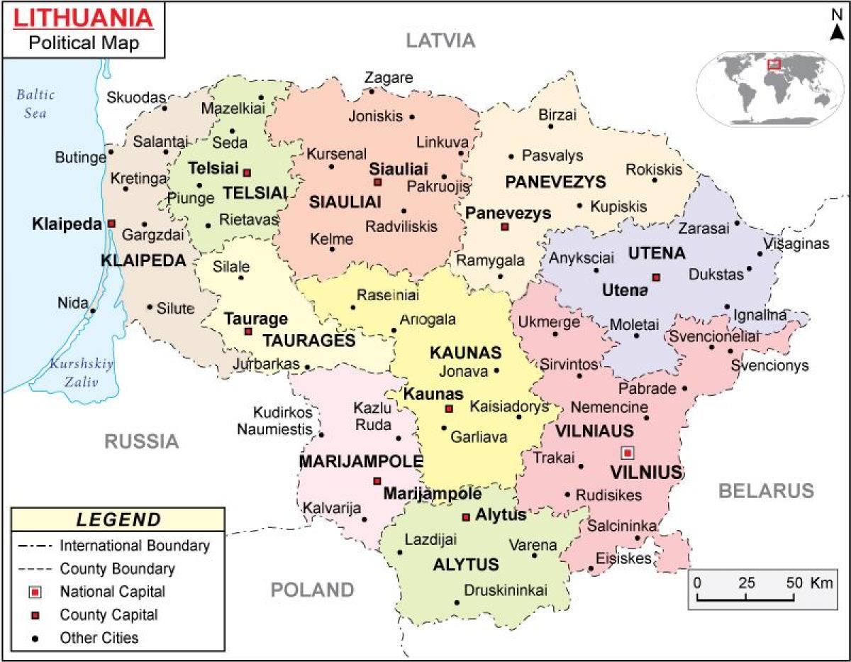 Kort over Litauen politiske