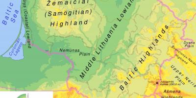 Kort over Litauen fysiske